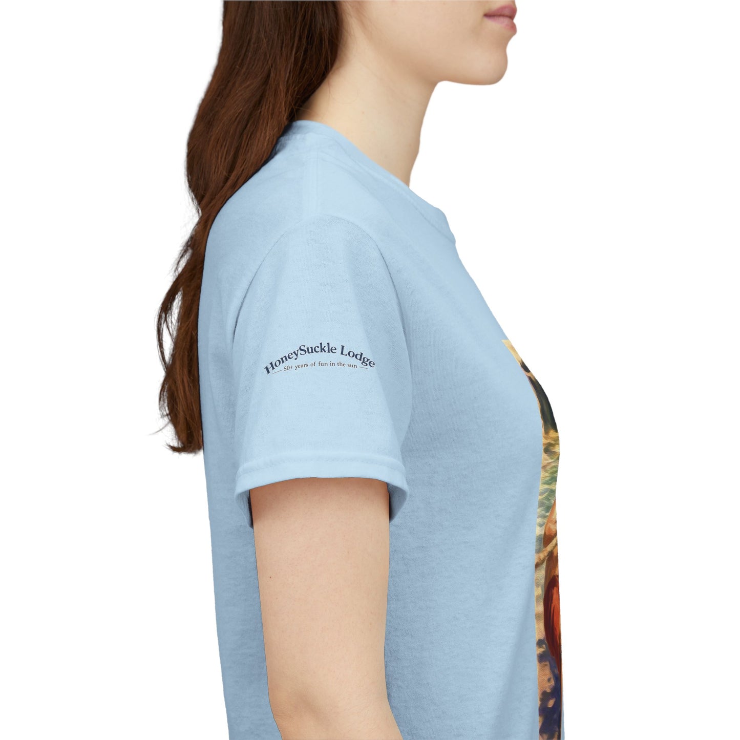 HoneySuckle Lodge Vintage Beach T-Shirt — "50+ years of fun in the sun" Retro Kids on Shore Design