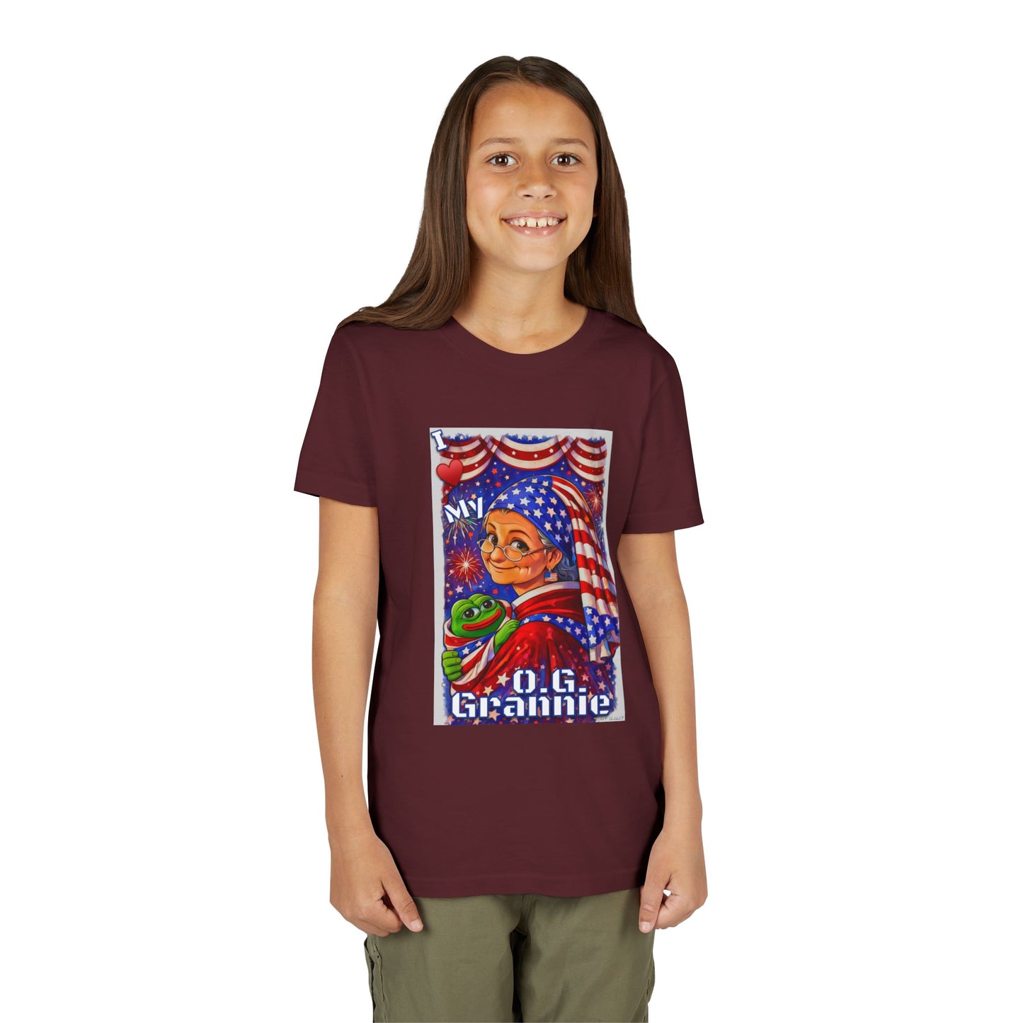 Grandma Anons & Keyboard Warriors for your Littles, “I ♥️ My O.G. Grannie" Youth T-Shirt – American Flag Grandma Design