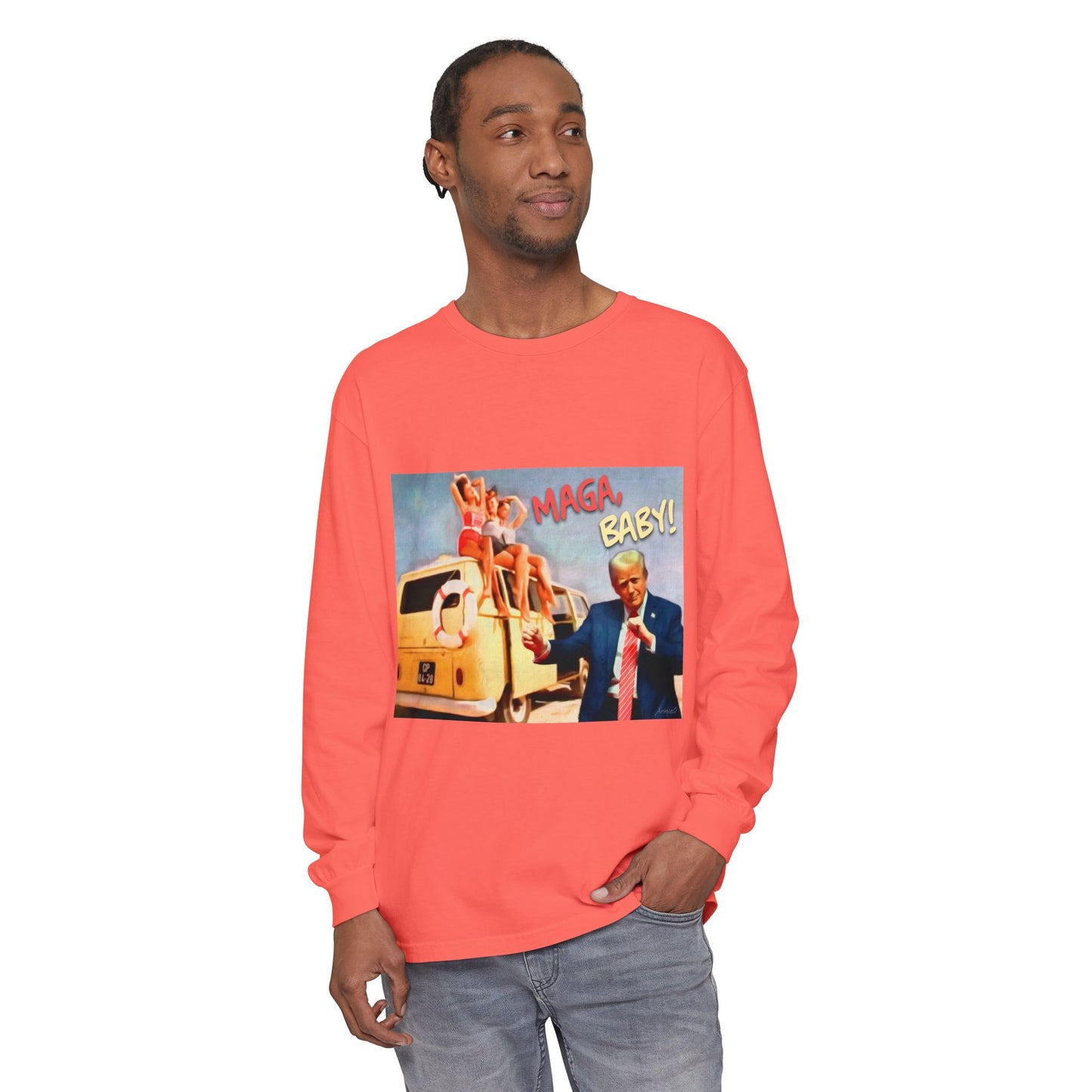 Being MAGA everywhere! Vintage Political Graphic Long Sleeve Tee — "MAGA Baby!" Design