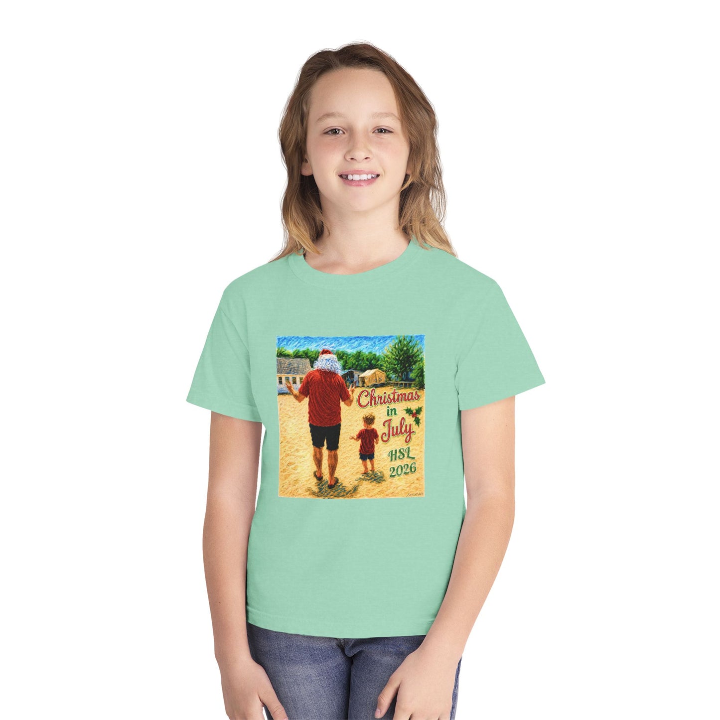 Dry-Blend Youth Tee — "Christmas in July" Beach Design 2026