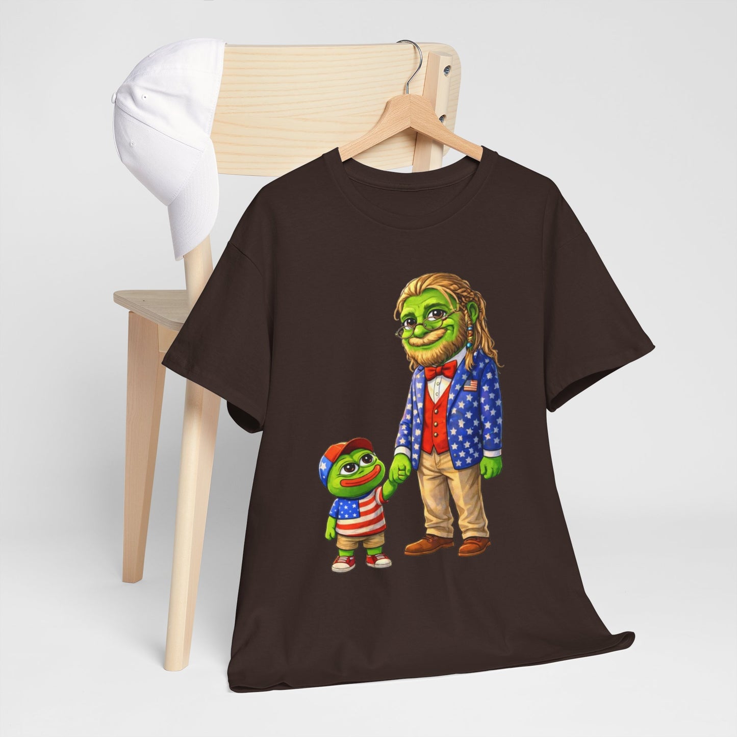 Grandpa Anons, keyboard warriors, MAGA T-Shirt — Patriotic Pepe Frog Family Illustration Tee