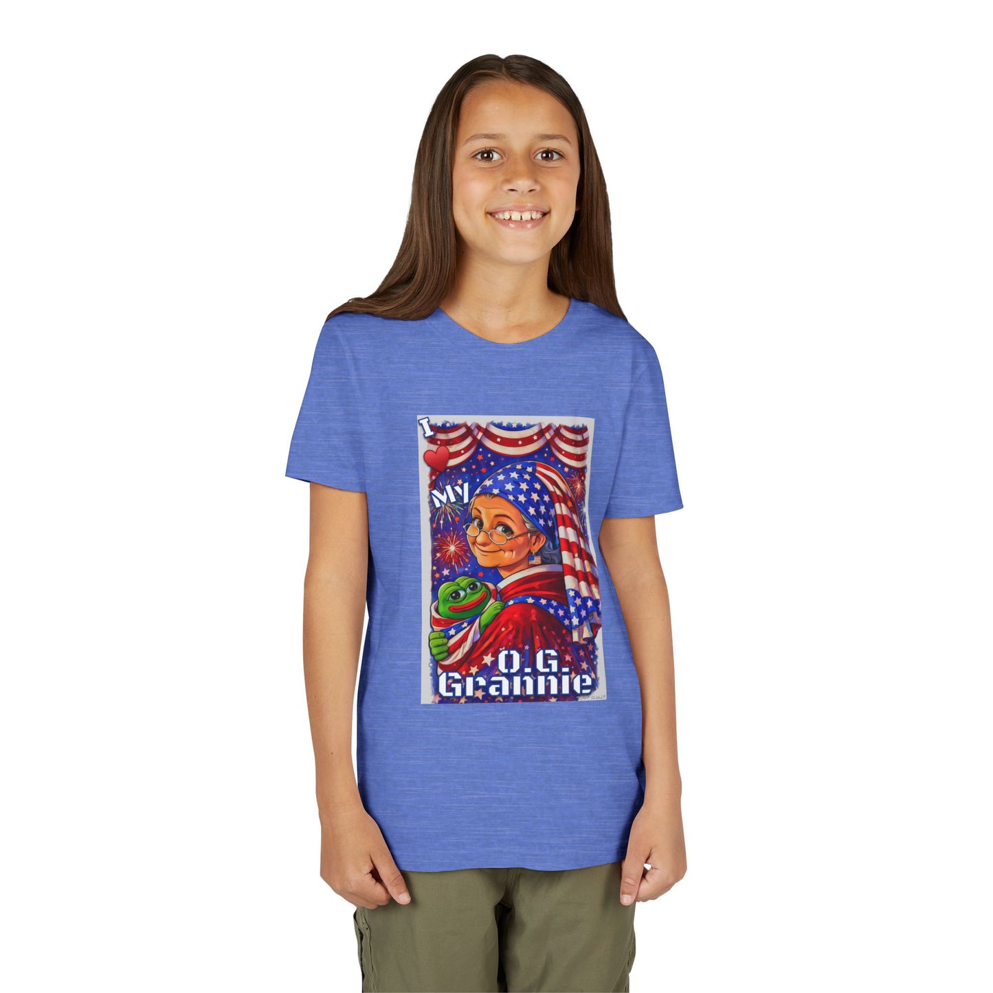 Grandma Anons & Keyboard Warriors for your Littles, “I ♥️ My O.G. Grannie" Youth T-Shirt – American Flag Grandma Design