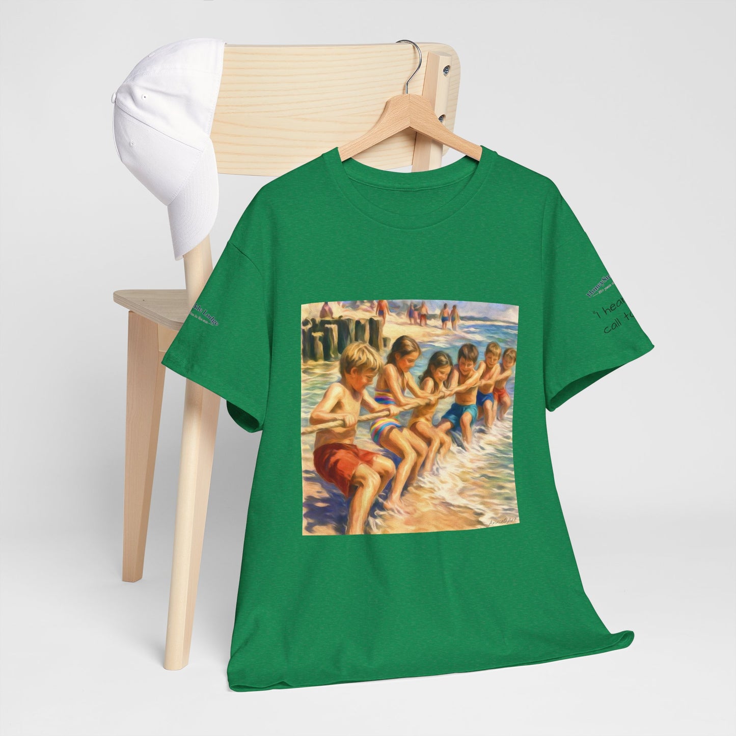 HoneySuckle Lodge Vintage Beach T-Shirt — "50+ years of fun in the sun" Retro Kids on Shore Design